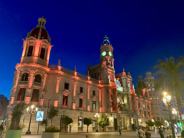 Valencia City Hall at night, Spain