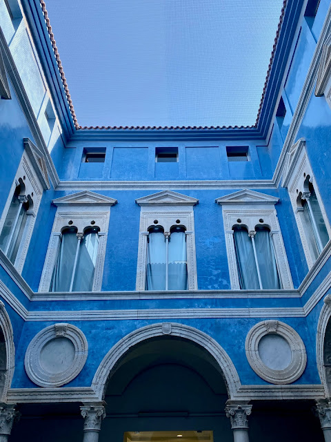 Blue buildings in a courtyard of the Museo de Bellas Artes, Valencia, Spain