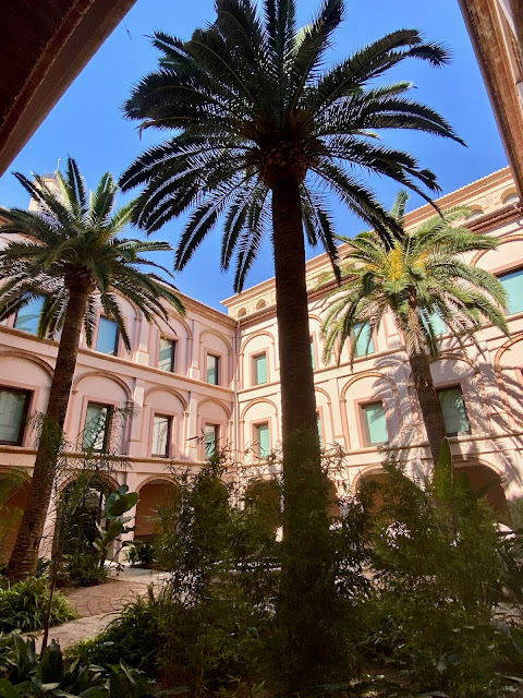 Courtyard of palm trees in the Museo de Bellas Artes, Valencia, Spain