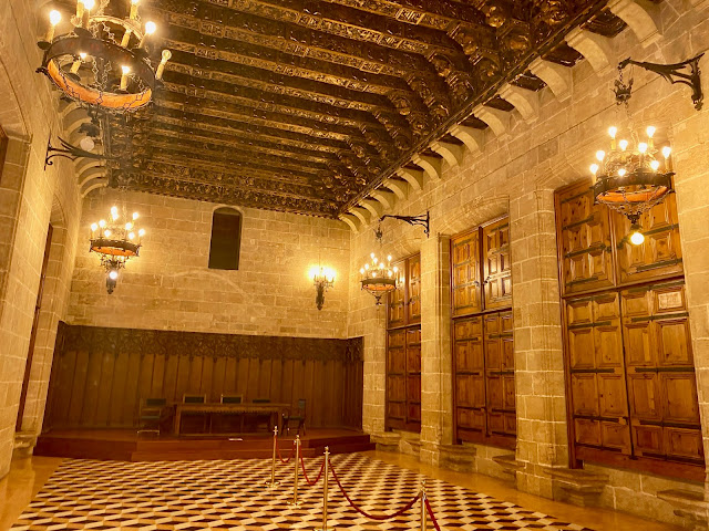 Meeting room with gilded ceiling in La Lonja de la Seda, Valencia, Spain