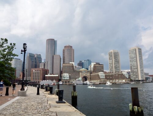 A Weekend in Boston, USA - blog feature photo - Boston waterfront skyline from Fan Pier Park