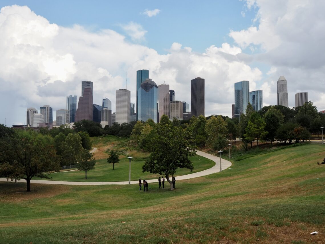 Highlight of Houston, TX - featured photo - downtown skyscraper skyline from Buffalo Bayou Park