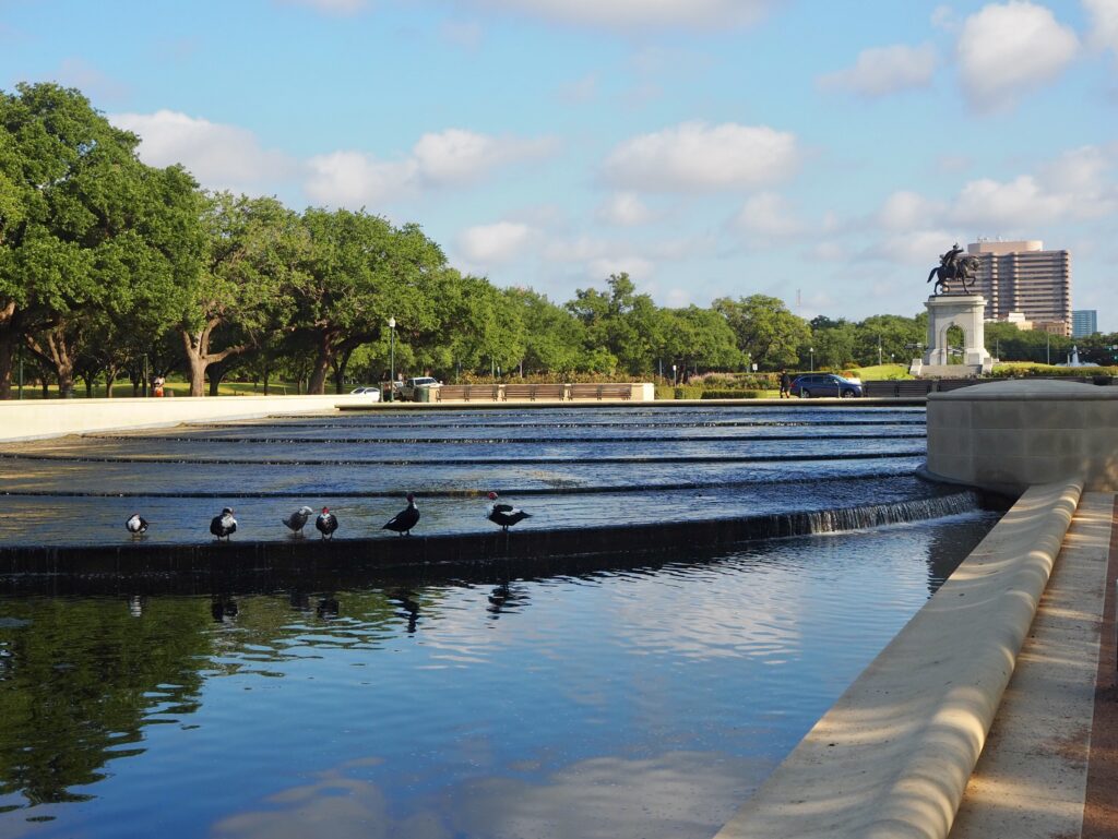 Highlights of Houston, TX - second feature photo - reflection pool and statue in Hermann Park
