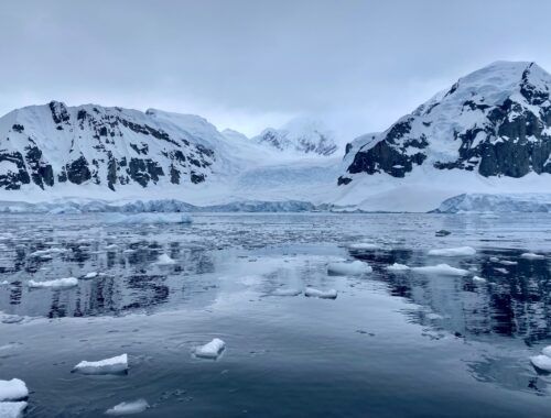 Antarctica Expedition, Western Peninsula - feature photo - snowy mountain and glacier scenery overlooking icy water near Danco Island