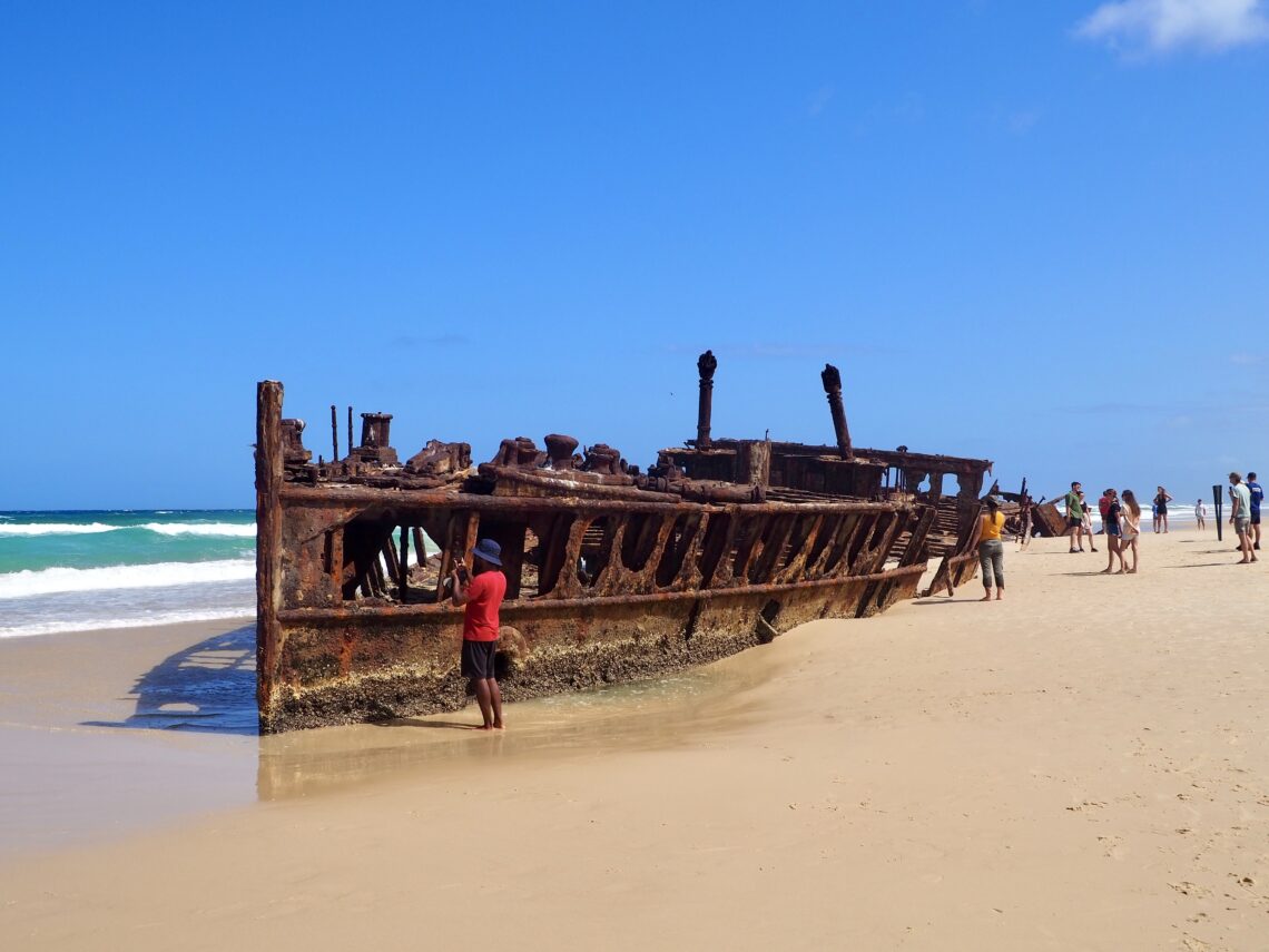 Weekend in Noosa - feature photo - S.S. Mareno shipwreck on the beach on K'gari (Fraser) Island, Queensland, Australia