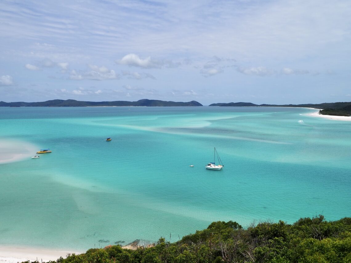 Weekend in the Whitsundays - feature photo - view from Hill Inlet, Whitsunday Island of blue ocean and white sand swirls - Australia