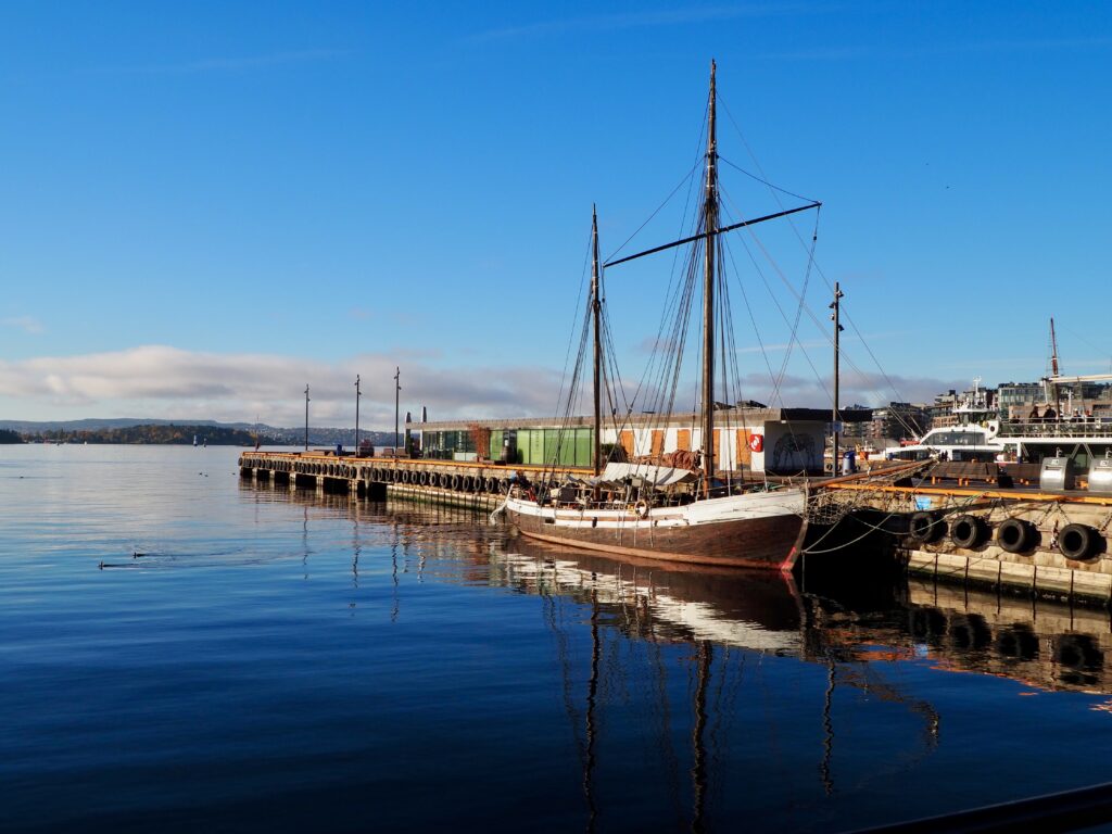 A Weekend in Oslo - second feature photo - tall ship moored in the harbour looking out at the Oslofjord, Norway